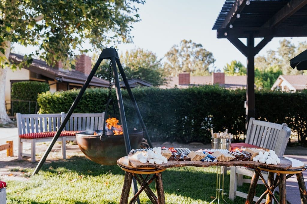outdoor smore set up with fire pit