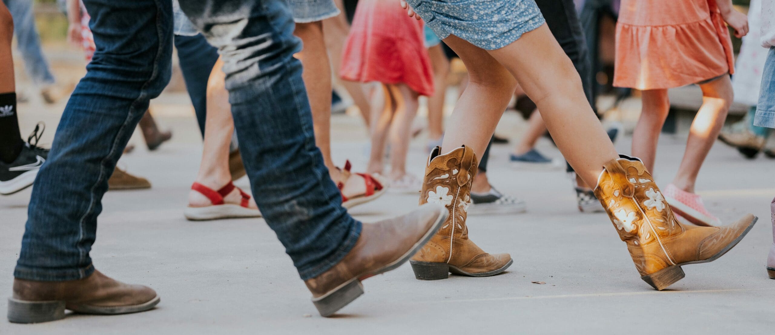 group of people line dancing